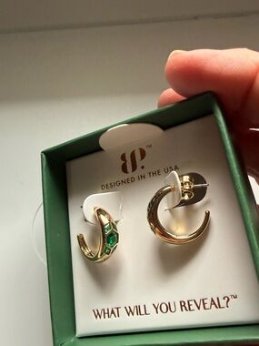bp May 26 birthday collection. Gold Hoop Earrings with lab created emerald